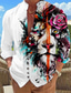 abordables Camisas hawaianas-Hombre Camisa camisa de lino Animal León Estampados Escote Chino Negro Amarillo Rosa Azul Piscina Morado Exterior Calle Manga Larga Estampado Ropa Moda Design Casual Cómodo