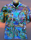 preiswerte Hawaiihemden-Herren Hemd Hawaiihemd Sommerhemd Grafik-Drucke Fahhrad Kubanisches Halsband Gelb Blau Grün Outdoor Casual Kurzarm Bedruckt Bekleidung Sport Modisch Strassenmode Designer