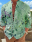 tanie Męskie koszule z nadrukiem-Męskie Koszula lniana koszula Kwiaty Wzory graficzne Kołnierz stawiany Rumiany róż Niebieski Fioletowy Zielony Na zewnątrz Ulica Długi rękaw Nadruk Odzież Moda Designerskie Codzienny Wygodny
