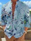abordables Camisas estampadas para hombre-Hombre Camisa camisa de lino Floral Estampados Escote Chino Rosa Azul Piscina Morado Verde Trébol Exterior Calle Manga Larga Estampado Ropa Moda Design Casual Cómodo
