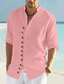 abordables camisas casuales de los hombres-Hombre Camisa camisa de lino Camisa de verano Camisa de playa Negro Blanco Rosa Manga Larga Plano Cuello Primavera verano Casual Diario Ropa