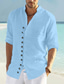 preiswerte Freizeithemden für Herren-Herren Hemd leinenhemd Sommerhemd Strandhemd Schwarz Weiß Rosa Langarm Glatt Kragen Frühling Sommer Casual Täglich Bekleidung