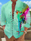 Недорогие Гавайские рубашки-Муж. Рубашка льняная рубашка Графические принты Попугай Воротник-стойка Желтый Синий Лиловый Зеленый на открытом воздухе Для улицы Длинный рукав С принтом Одежда