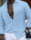 baratos camisas masculinas casuais-Homens Camisa Social camisa de linho camisa de verão camisa de praia Preto Branco Rosa Manga Longa Tecido Lapela Primavera Verão Havaiana Feriado Roupa Básico