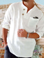 cheap Men&#039;s Casual Shirts-Men&#039;s Shirt Linen Shirt Casual Shirt Summer Shirt Beach Shirt White Blue Khaki Long Sleeve Plain Band Collar Spring &amp; Summer Casual Daily Clothing Apparel Pocket