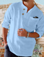 baratos camisas masculinas casuais-Homens Camisa Social camisa de linho Camisa casual camisa de verão camisa de praia Branco Azul cáqui Manga Longa Tecido Faixa Primavera Verão Casual Diário Roupa Bolsos