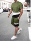 cheap Men&#039;s Casual T-shirts-Men&#039;s T-shirt Suits Tee &amp; Drawstring Waist Pants Crew Neck Daily Wear Vacation Short Sleeves Color Block Street Style Clothing Apparel Gymnatics Casual