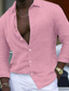 economico camicie casual da uomo-Per uomo Camicia camicia di lino Camicia estiva Camicia da spiaggia Nero Bianco Rosa Manica lunga Liscio Bavero Primavera estate Hawaiano Per eventi Abbigliamento Di base