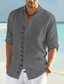 preiswerte Freizeithemden für Herren-Herren Hemd leinenhemd Sommerhemd Strandhemd Schwarz Weiß Rosa Langarm Glatt Kragen Frühling Sommer Casual Täglich Bekleidung