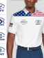 voordelige 3D-polo-Voor heren Polo&#039;s met knopen Revers polo POLO Shirt Golfshirt Brief Grafische prints Amerikaanse vlag veteranen Strijkijzer Wijn Rood Marineblauw blauw Buiten Straat Korte Mouw Afdrukken Kleding