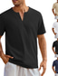 baratos camisas masculinas casuais-Homens Camisa Social Camisa casual camisa de verão Preto Branco Azul Marinha Azul Céu Caqui Manga Curta Tecido Decote V Diário Férias Roupa Moda Casual Confortável