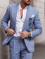 billiga linnekostymer-bröllopslinne kostymer för män 2 delar blå enfärgade sommarkostymer skräddarsydd passform enkelknäppt enknapps 2023