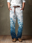 cheap Printed Pants-Men&#039;s Trousers Summer Pants Beach Pants Drawstring Elastic Waist 3D Print Color Block Graphic Prints Comfort Casual Daily Holiday Streetwear Hawaiian Red Blue