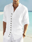 رخيصةأون قمصان رجالية عادية-رجالي قميص قميص كتان قميص صيفي قميص الشاطئ أسود أبيض وردي بلاشيهغ كم طويل 平织 قبة للربيع والصيف فضفاض مناسب للبس اليومي ملابس
