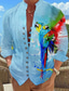 お買い得  ハワイアンシャツ-男性用 シャツ リネンシャツ グラフィック オウム スタンド イエロー ブルー パープル グリーン アウトドア ストリート 長袖 プリント 衣類 ファッション デザイナー カジュアル 快適