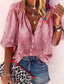 cheap Women&#039;s Blouses &amp; Shirts-Women&#039;s Shirt Blouse Polyester Button Print Casual Basic Long Sleeve V Neck Pink Spring Fall