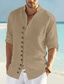 cheap Men&#039;s Casual Shirts-Men&#039;s Shirt Linen Shirt Summer Shirt Beach Shirt Black White Pink Long Sleeve Plain Collar Spring &amp; Summer Casual Daily Clothing Apparel