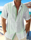 ieftine cămăși casual pentru bărbați-Bărbați cămașă de in Cămașă casual Cămașă de vară Cămașă de plajă Alb Mov Trifoi Manșon scurt Dunga Rever Primavara vara Hawaiian Concediu Îmbrăcăminte Imprimeu