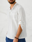 cheap Men&#039;s Casual Shirts-Men&#039;s Shirt Linen Shirt Casual Shirt Summer Shirt Beach Shirt White Blue Khaki Long Sleeve Plain Band Collar Spring &amp; Summer Casual Daily Clothing Apparel Pocket