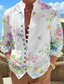 abordables Camisas hawaianas-Hombre Camisa camisa de lino Floral Estampados Escote Chino Blanco Rojo Morado Exterior Calle Manga Larga Estampado Ropa Moda Design Casual Cómodo