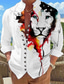 voordelige Hawaiiaanse overhemden-Voor heren Overhemd linnen overhemd dier Leeuw Grafische prints Opstaand Zwart Geel Blozend Roze blauw Paars Buiten Straat Lange mouw Afdrukken Kleding Modieus Ontwerper Casual Comfortabel