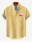 cheap Men&#039;s Printed Shirts-Men&#039;s Shirt Linen Shirt Flamingo Graphic Prints Stand Collar Yellow Blue Green Light Blue Gray Outdoor Street Short Sleeve Print Clothing Apparel Linen Fashion Streetwear Designer Casual