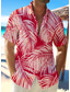 abordables chemises en lin pour hommes-Homme Chemise Chemise hawaïenne Imprimés Photos Feuilles Col rabattu Rouge Marron Beige Bleu + bleu Extérieur Plein Air Manches courtes Bouton bas Imprimer Vêtement Tenue Lin Tropique Mode Hawaïen