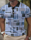 cheap 3D Polo-Men&#039;s Polo Shirt Waffle Polo Shirt Lapel Polo Button Up Polos Golf Shirt Plaid / Check Graphic Prints Geometry Turndown Blue Purple Green Khaki Gray Outdoor Street Short Sleeve Print Clothing Apparel