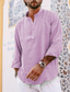 abordables camisas casuales de los hombres-Hombre Camisa Color sólido Escote Chino Amarillo Rosa Gris Exterior Calle Manga Larga Abotonar Ropa Moda Casual Transpirable Cómodo