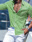cheap Men&#039;s Casual Shirts-Men&#039;s Shirt Linen Shirt Summer Shirt Beach Shirt Black Blue Green Long Sleeve Striped Lapel Spring &amp; Summer Hawaiian Holiday Clothing Apparel Print