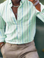 preiswerte Freizeithemden für Herren-Herren Hemd leinenhemd Sommerhemd Strandhemd Weiß Rosa Grün Langarm Gestreift Kargen Frühling Sommer Hawaiianisch Festtage Bekleidung Bedruckt