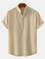 billige mænds fritidsskjorter-Herre Skjorte Sommer skjorte Strandtrøje Henley-skjorte Sort Hvid Gul Kortærmet Vanlig Henley Sommer Afslappet Daglig Tøj