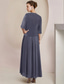 halpa Takin kanssa-Kaksiosainen A-linjainen Äiti mekko virallinen häävieras Elegantti Pyöreä kaula-aukko Tee pituus Chiffon pitsi 3/4 hihainen vaippa mukana Appliques Ruching 2025 ilmainen mittatilaus