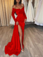 cheap Evening Dresses-TS Mermaid Evening Gown Sequin Dress Formal Wedding Guest Court Train Long Sleeve Off Shoulder Fall Wedding Reception Satin with Ruched Slit Masquerade Dress 2024