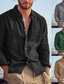 cheap Men&#039;s Casual Shirts-Men&#039;s Shirt Linen Shirt Summer Shirt Beach Shirt Black Brown Green Long Sleeve Solid Color Turndown Spring &amp;  Fall Outdoor Street Clothing Apparel Button-Down