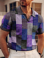 cheap Graphic Polo-Men's Polo Shirt Golf Shirt Color Block Plaid / Check Graphic Prints Geometry V Neck Yellow Light Green Blue Purple Green Outdoor Street Short Sleeves Print Clothing Apparel Sports Fashion Streetwear