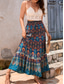 cheap Graphic Skirts-Women&#039;s Skirt Swing Bohemia Maxi High Waist Skirts Pleated Print Color Block Floral Vacation Going out Summer Cotton Polyester Vintage Retro Vintage Ethnic Casual Red Navy Blue Royal Blue