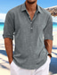 baratos camisas masculinas casuais-Homens Camisa Social camisa de linho camisa de verão camisa de praia Preto Azul Verde Manga Longa Tecido Lapela Primavera Verão Casual Diário Roupa