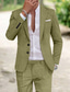 abordables trajes de lino-verde claro Champaña Rosa De los hombres Lino Trajes de Lino Juego de 2 piezas Color sólido A Medida Recto 2 botones 2023