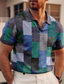 cheap Graphic Polo-Men's Polo Shirt Golf Shirt Color Block Plaid / Check Graphic Prints Geometry V Neck Yellow Light Green Blue Purple Green Outdoor Street Short Sleeves Print Clothing Apparel Sports Fashion Streetwear