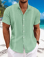 cheap Men&#039;s Casual Shirts-Men&#039;s Shirt Guayabera Shirt Linen Shirt Button Up Shirt Summer Shirt Beach Shirt Black White Blue Short Sleeve Plain Collar Summer Casual Daily Clothing Apparel