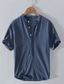 cheap Men&#039;s Casual Shirts-Men&#039;s Linen Shirt Summer Shirt Beach Shirt Stand Collar Summer Short Sleeve White Royal Blue Blue Plain Casual Daily Clothing Apparel