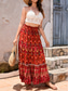 cheap Graphic Skirts-Women&#039;s Skirt Swing Bohemia Maxi High Waist Skirts Pleated Print Color Block Floral Vacation Going out Summer Cotton Polyester Vintage Retro Vintage Ethnic Casual Red Navy Blue Royal Blue