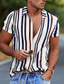 billige mænds fritidsskjorter-herreskjorte stribet krave street dagligt button-down print kortærmede toppe afslappet mode åndbar behagelig hvid/sommer