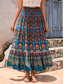cheap Graphic Skirts-Women&#039;s Skirt Swing Bohemia Maxi High Waist Skirts Pleated Print Color Block Floral Vacation Going out Summer Cotton Polyester Vintage Retro Vintage Ethnic Casual Red Navy Blue Royal Blue