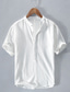 billiga fritidsskjortor för män-Herr linneskjorta Sommarskjorta Strandskjorta Hög krage Sommar Kortärmad Vit Kungsblå Blå Slät Ledigt Dagligen Kläder