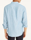 baratos camisas masculinas casuais-Homens camisa de linho camisa de verão Camisa casual Branco Rosa Azul Céu Manga Longa Tecido Colarinho Orifício Primavera Verão Casual Diário Roupa