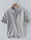 cheap Men&#039;s Casual Shirts-Men&#039;s Linen Shirt Summer Shirt Beach Shirt Stand Collar Summer Short Sleeve White Royal Blue Blue Plain Casual Daily Clothing Apparel