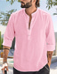 billige fritidsskjorter for menn-Herre linskjorte Sommerskjorte Strandskjorte Hvit Rosa Blå Langermet Kokosnøttre Krage Vår sommer Hawaiisk Strand Klær Trykt mønster