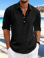 cheap Men&#039;s Casual Shirts-Men&#039;s Shirt Linen Shirt Summer Shirt Beach Shirt Black White Blue Long Sleeve Plain Lapel Spring &amp; Summer Casual Daily Clothing Apparel